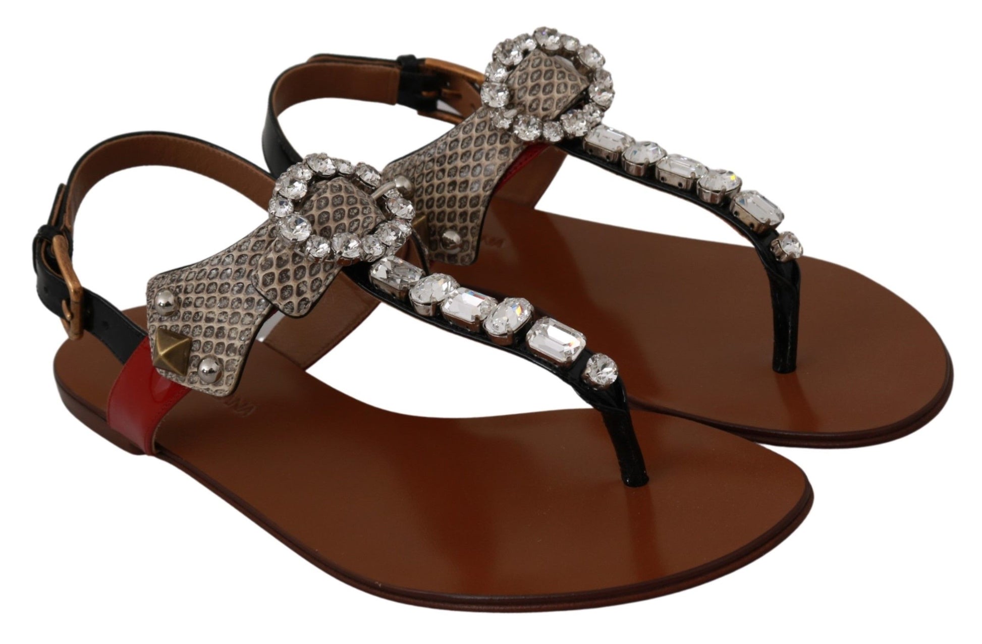 Dolce & Gabbana Leather Ayers Crystal Sandals Flip Flops Shoes Dolce & Gabbana