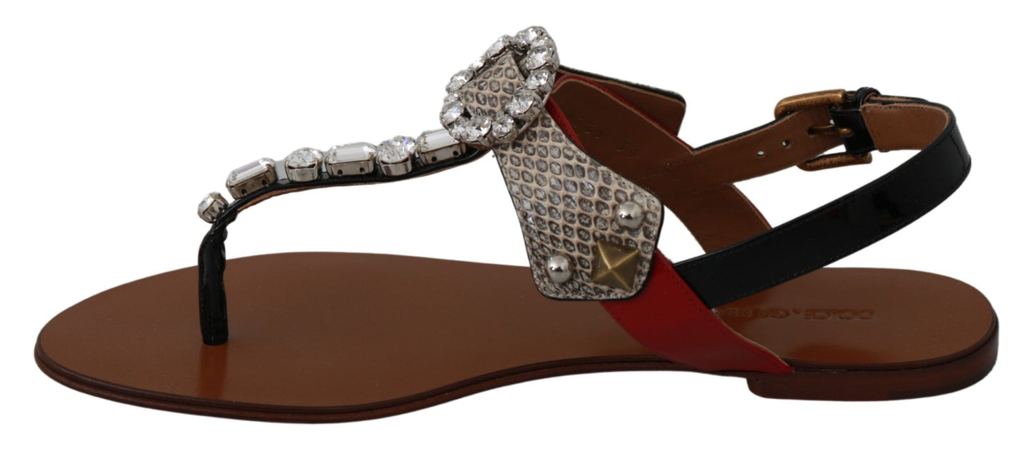 Dolce & Gabbana Leather Ayers Crystal Sandals Flip Flops Shoes Dolce & Gabbana