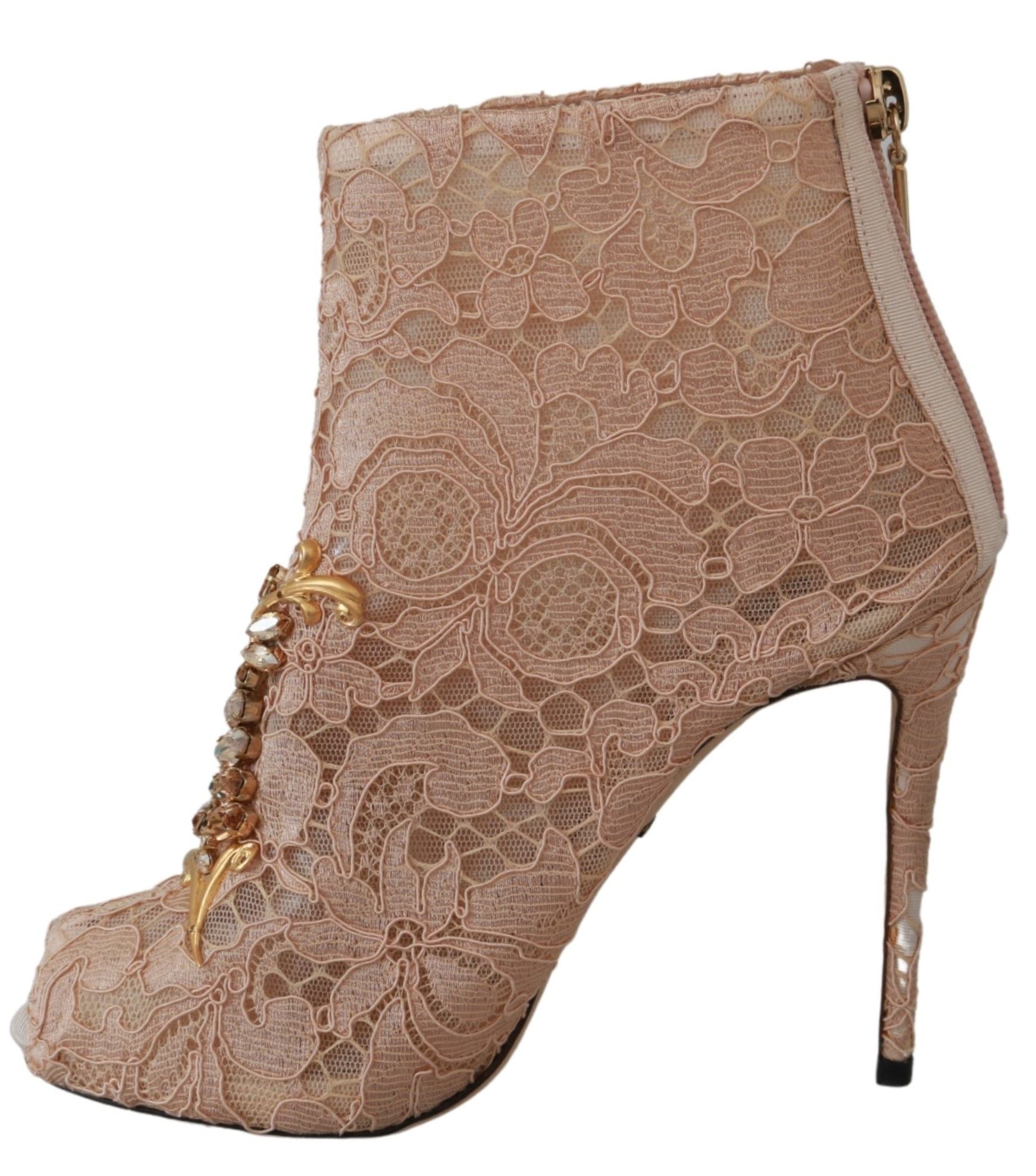 Dolce & Gabbana Pink Crystal Lace Booties Stilettos Shoes Dolce & Gabbana