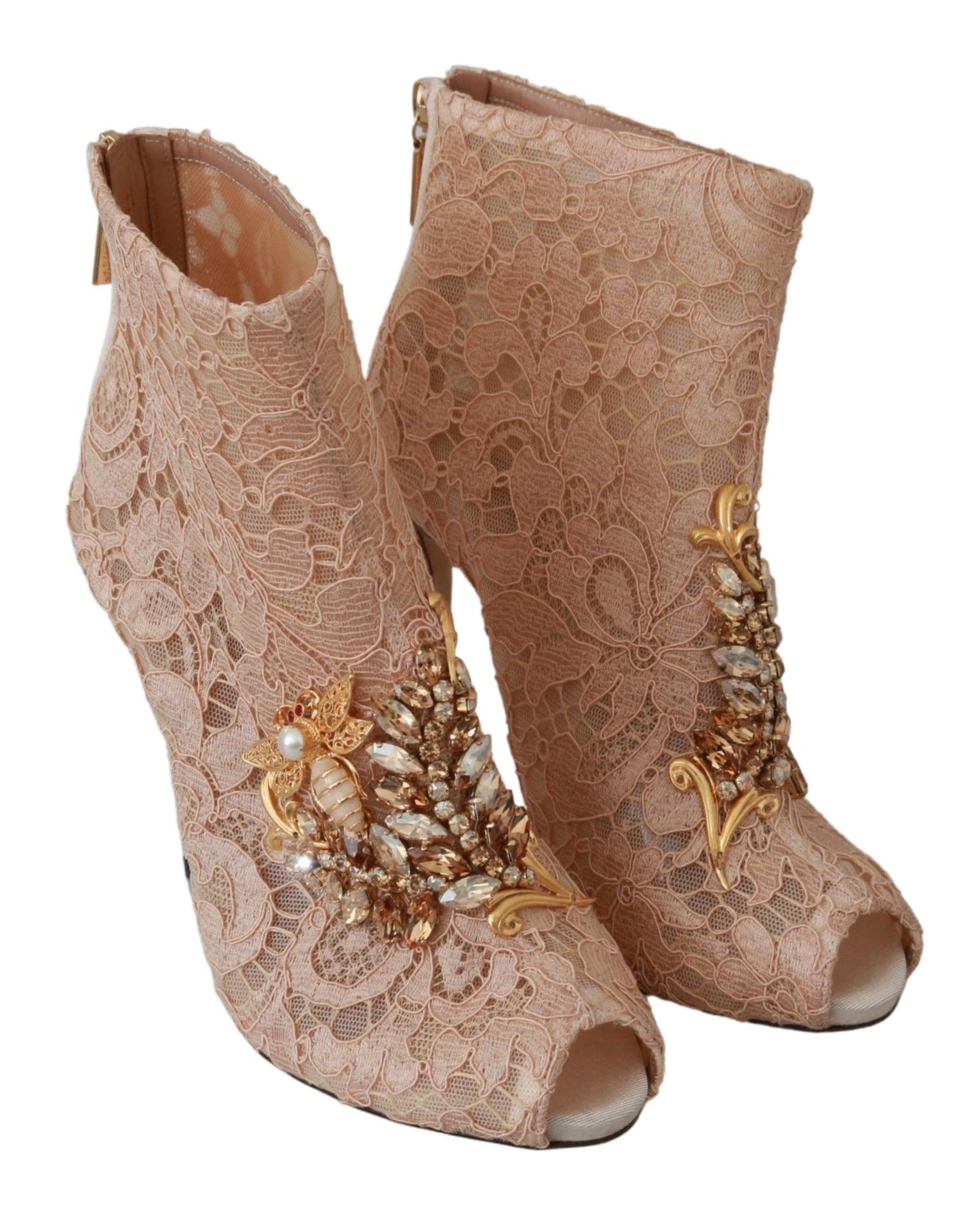 Dolce & Gabbana Pink Crystal Lace Booties Stilettos Shoes Dolce & Gabbana