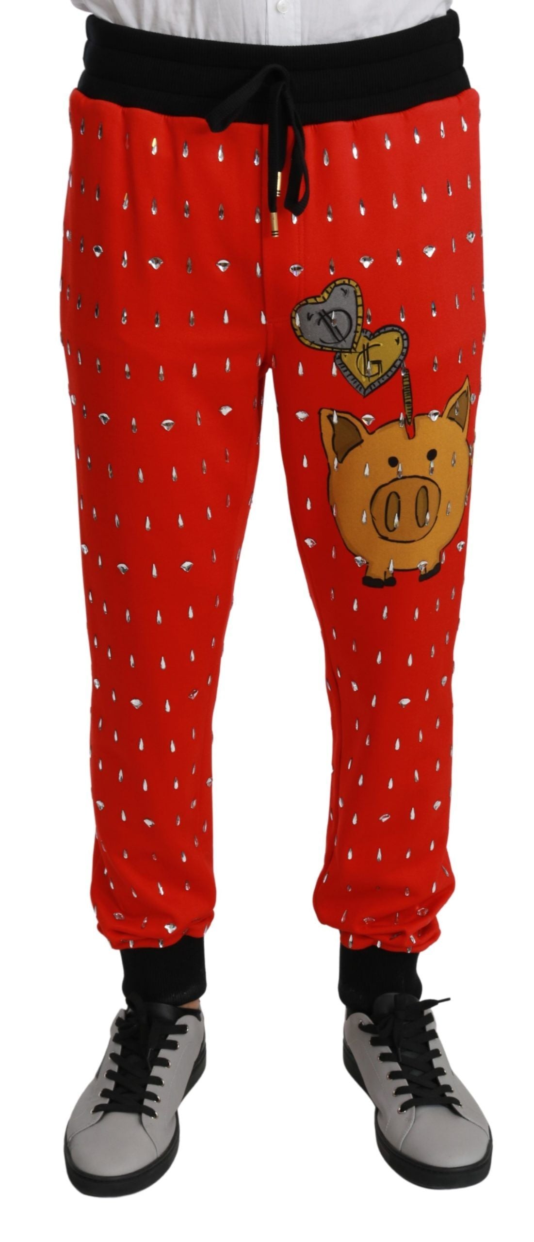 Dolce & Gabbana Red Piggy Bank Cotton Crystal Trousers Pants Dolce & Gabbana