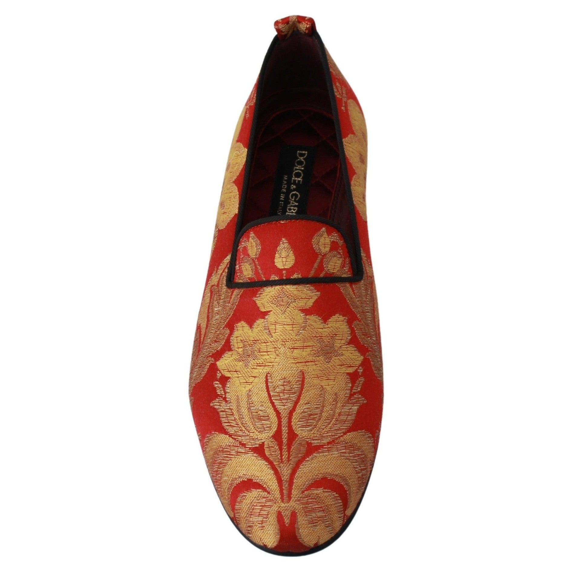 Dolce & Gabbana Red Gold Brocade Slippers Loafers Shoes