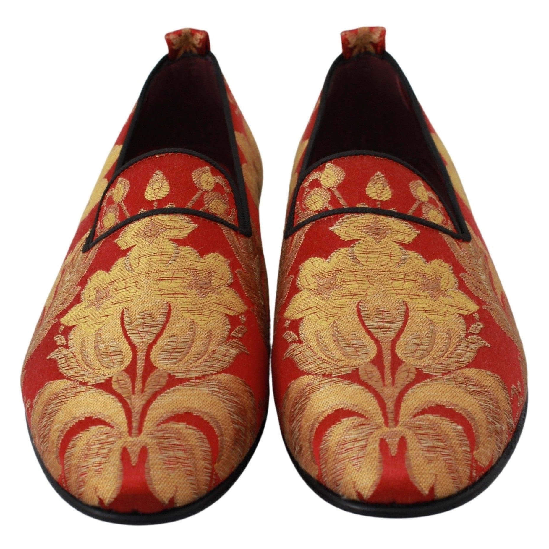 Dolce & Gabbana Red Gold Brocade Slippers Loafers Shoes