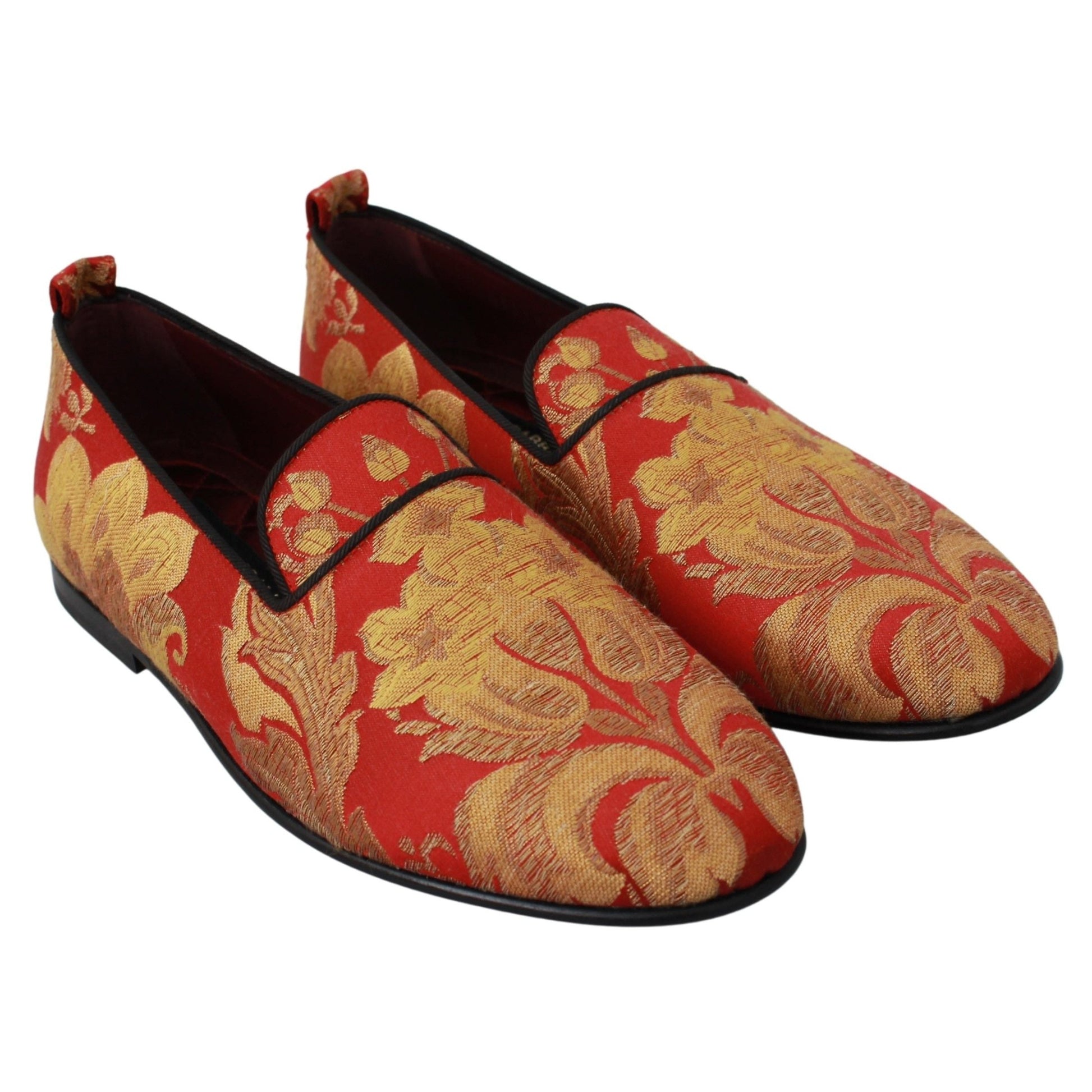 Dolce & Gabbana Red Gold Brocade Slippers Loafers Shoes