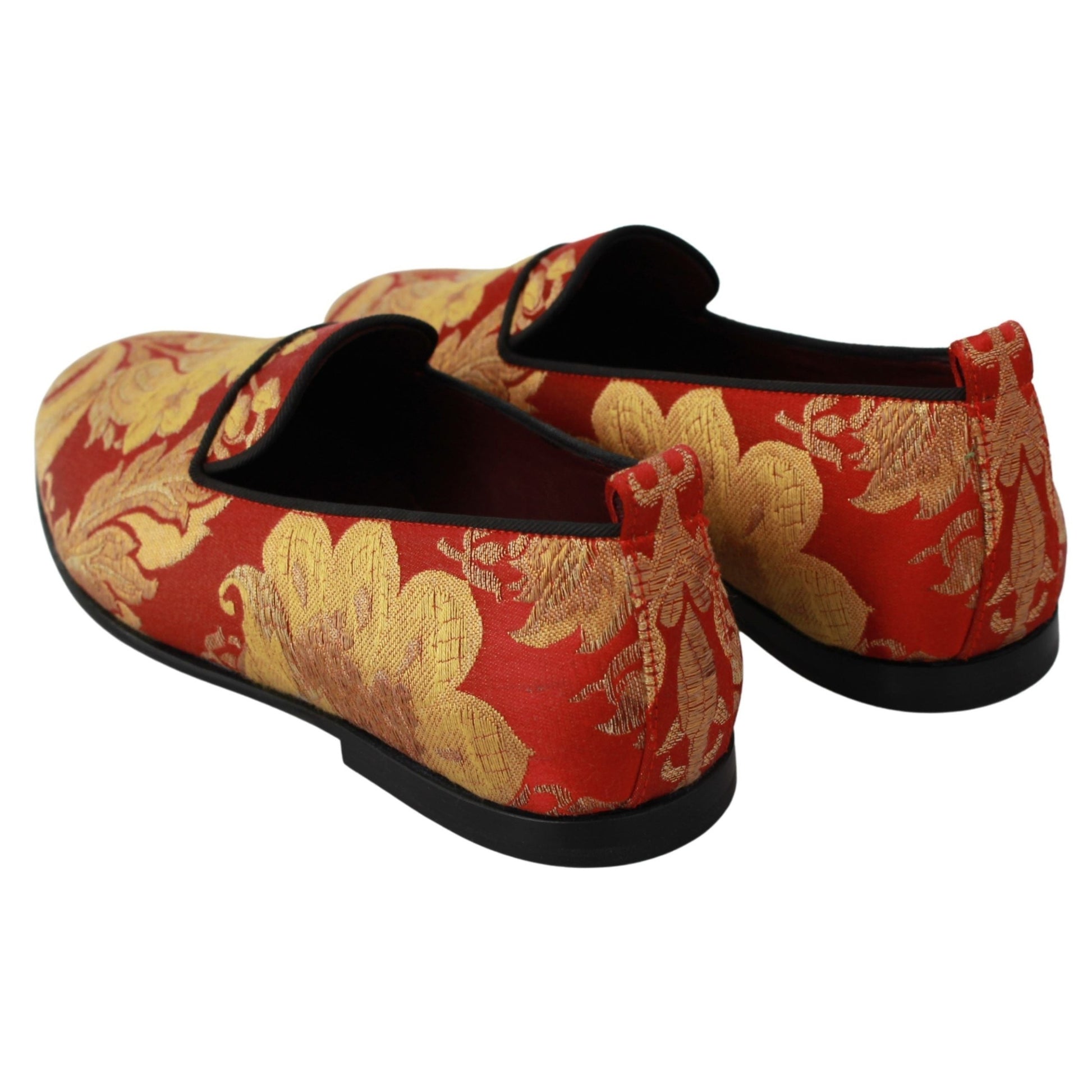 Dolce & Gabbana Red Gold Brocade Slippers Loafers Shoes