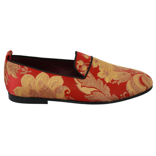 Dolce & Gabbana Red Gold Brocade Slippers Loafers Shoes