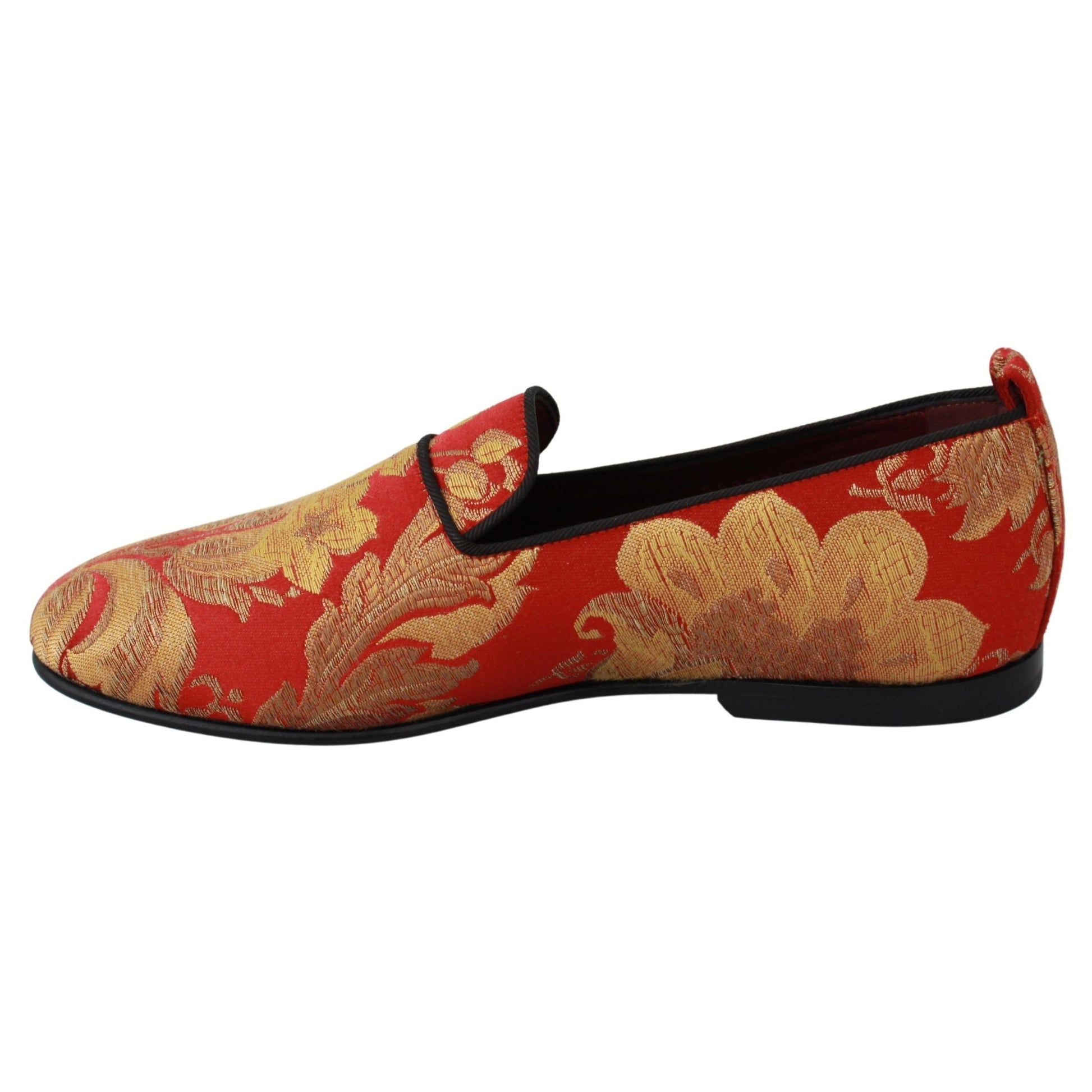 Dolce & Gabbana Red Gold Brocade Slippers Loafers Shoes