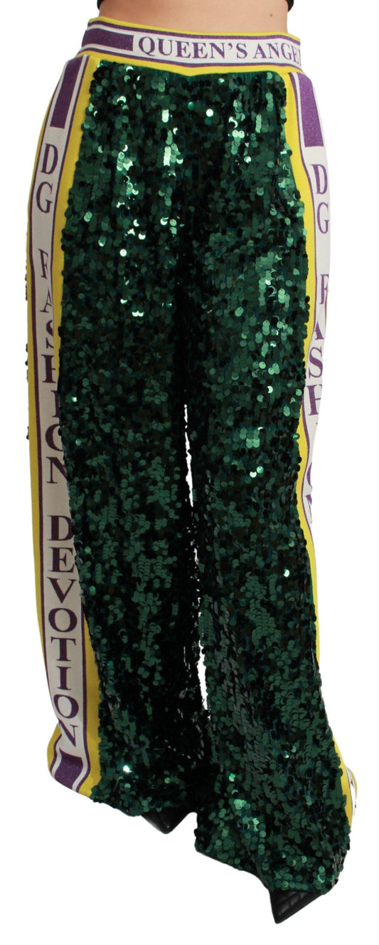 Dolce & Gabbana Green Sequin Trousers Queens Angel Pants Dolce & Gabbana