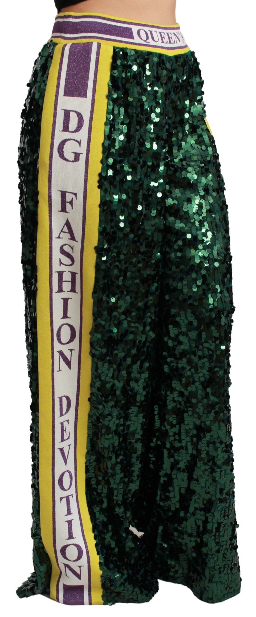 Dolce & Gabbana Green Sequin Trousers Queens Angel Pants Dolce & Gabbana
