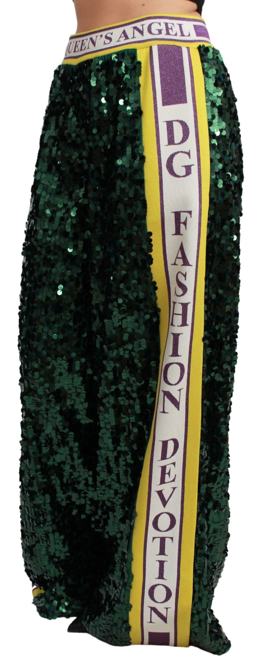 Dolce & Gabbana Green Sequin Trousers Queens Angel Pants Dolce & Gabbana