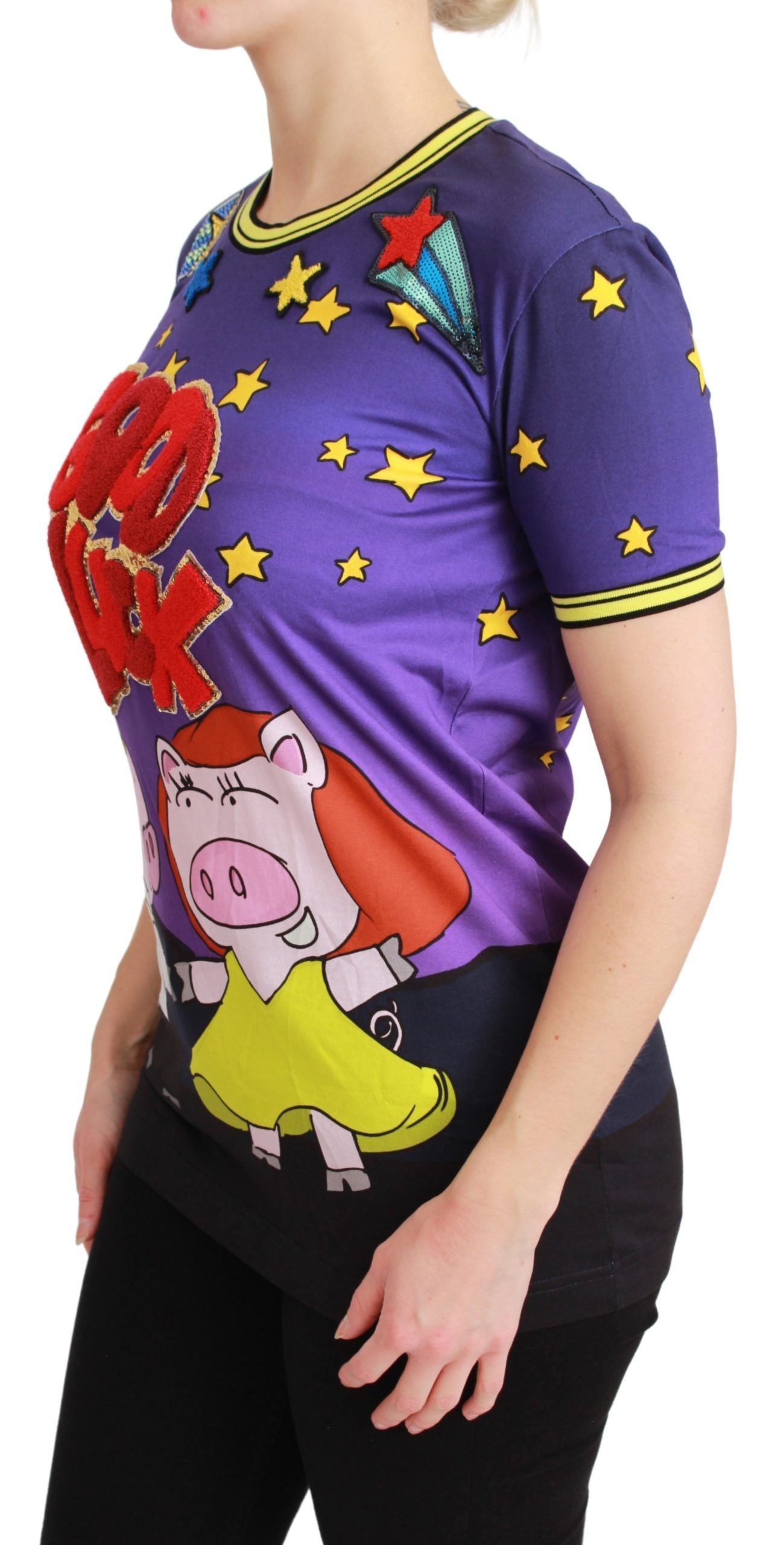 Dolce & Gabbana Purple YEAR OF THE PIG Top Cotton T-shirt Dolce & Gabbana