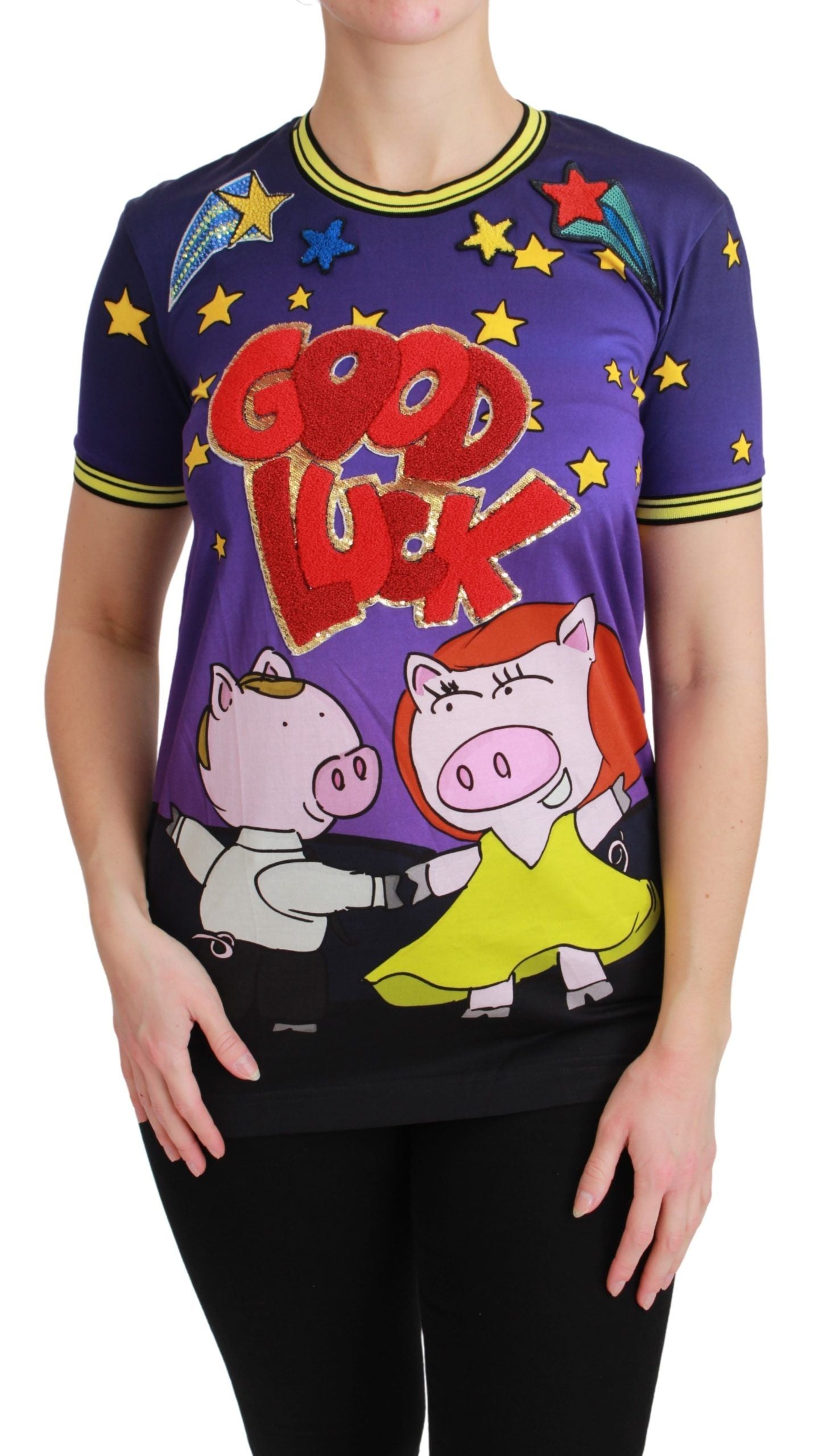 Dolce & Gabbana Purple YEAR OF THE PIG Top Cotton T-shirt Dolce & Gabbana