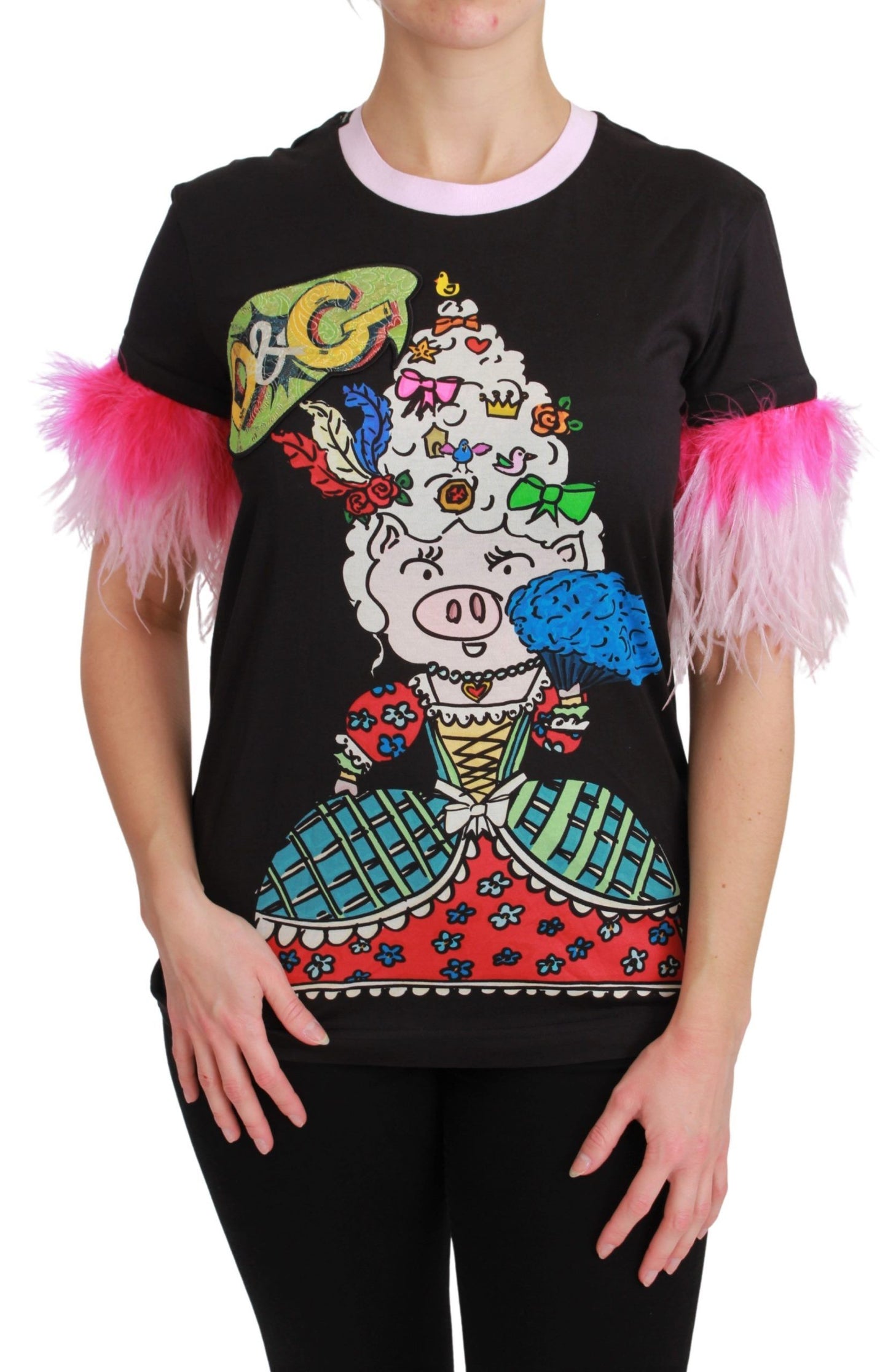 Dolce & Gabbana Black YEAR OF THE PIG Top Cotton T-shirt Dolce & Gabbana