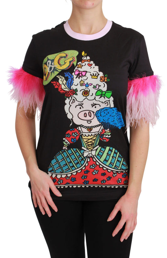 Dolce & Gabbana Black YEAR OF THE PIG Top Cotton T-shirt Dolce & Gabbana