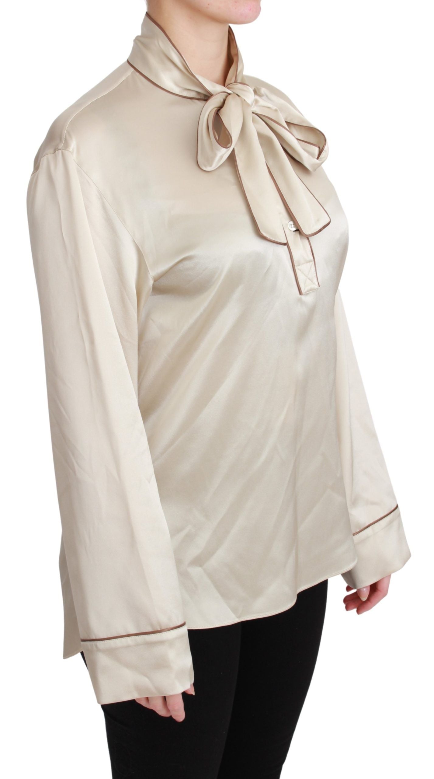 Dolce & Gabbana Beige Sleeve Top Queen Silk Satin Blouse Dolce & Gabbana