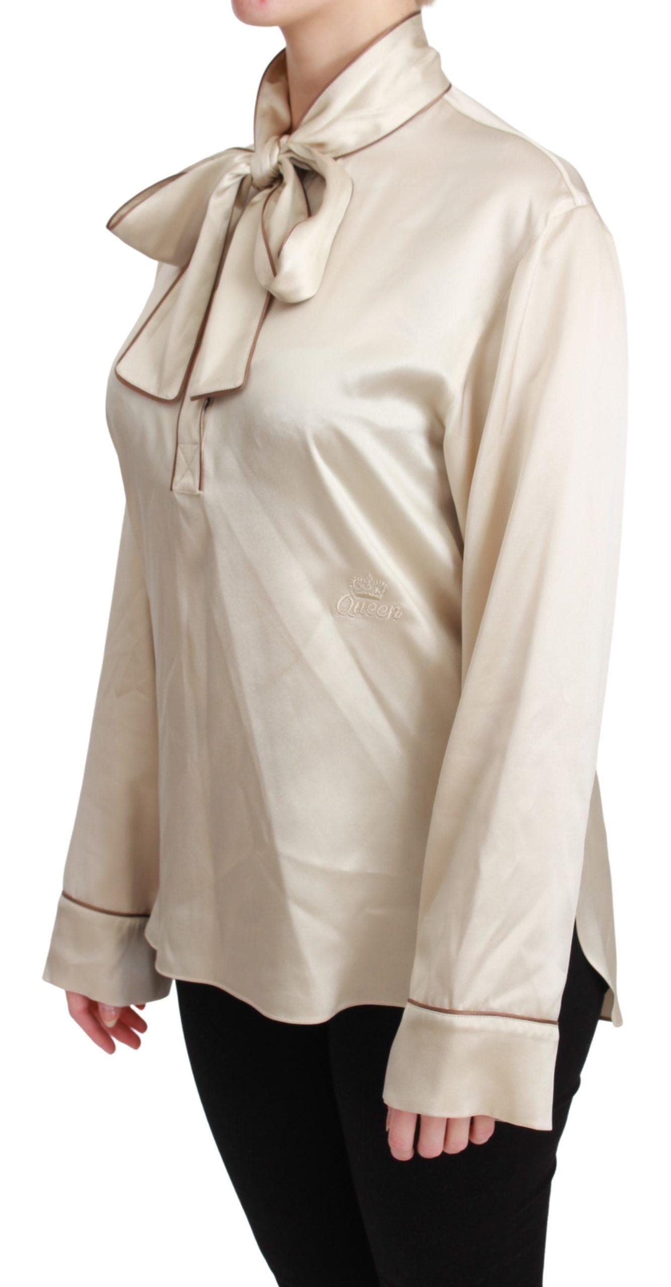 Dolce & Gabbana Beige Sleeve Top Queen Silk Satin Blouse Dolce & Gabbana