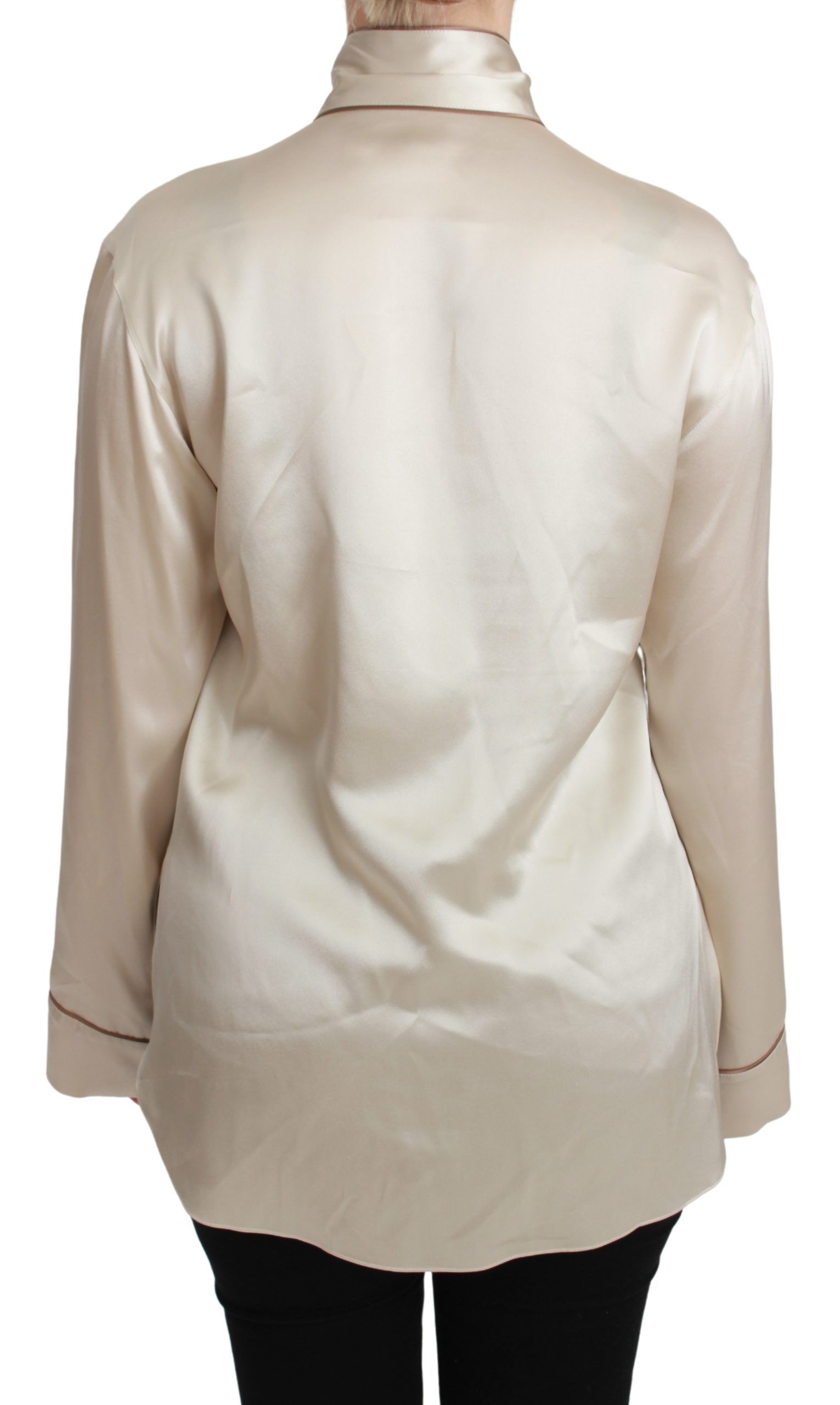 Dolce & Gabbana Beige Sleeve Top Queen Silk Satin Blouse Dolce & Gabbana