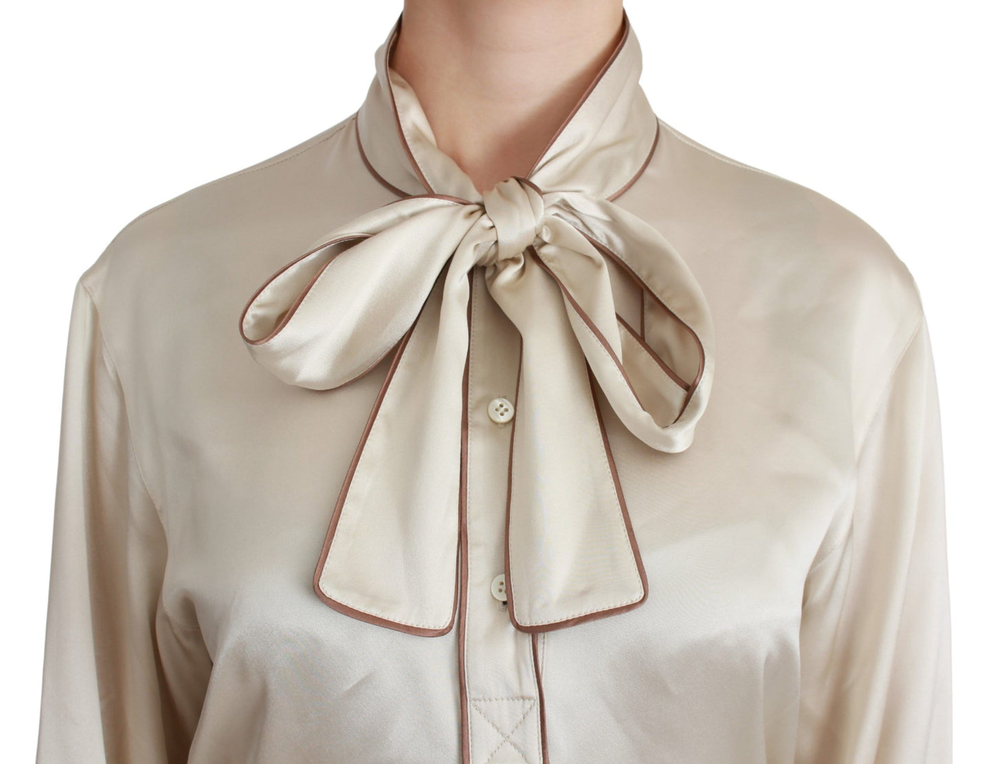 Dolce & Gabbana Beige Sleeve Top Queen Silk Satin Blouse Dolce & Gabbana