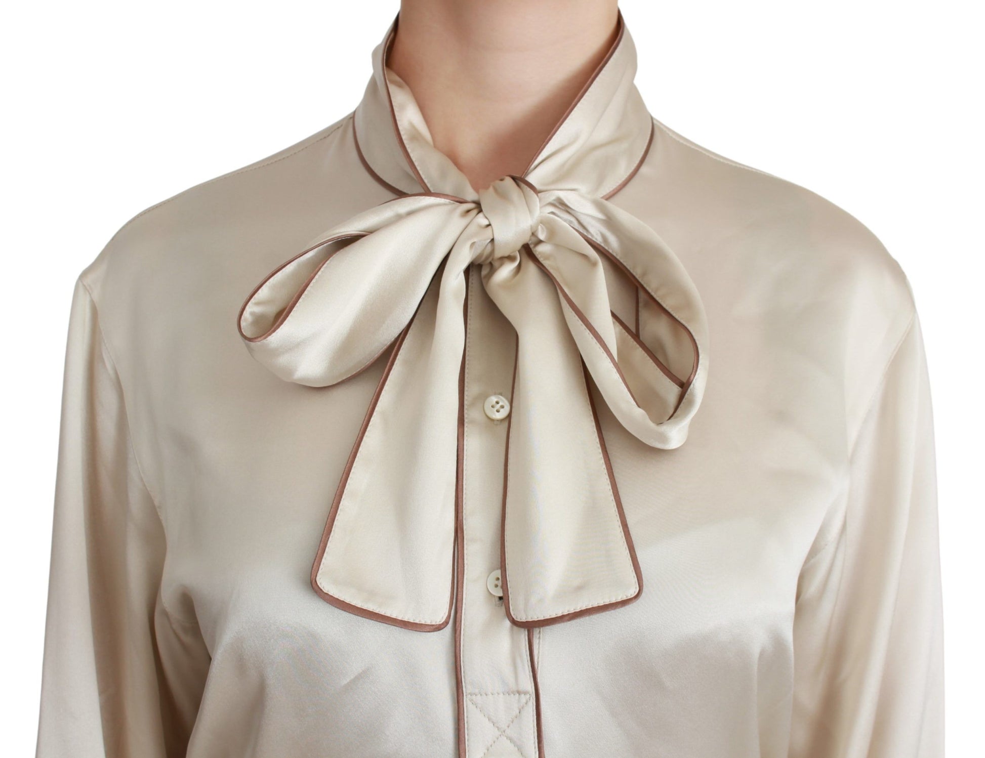 Dolce & Gabbana Beige Sleeve Top Queen Silk Satin Blouse Dolce & Gabbana