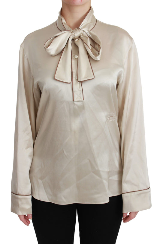 Dolce & Gabbana Beige Sleeve Top Queen Silk Satin Blouse Dolce & Gabbana