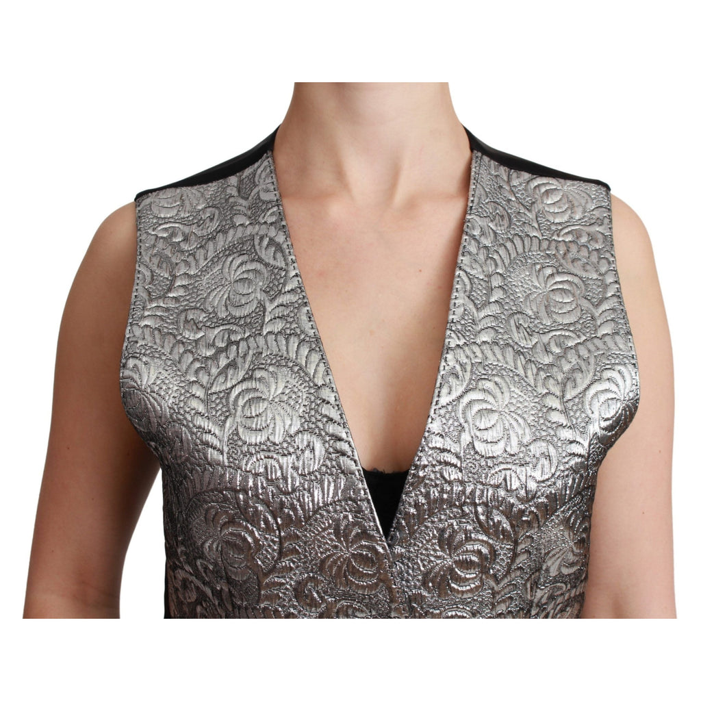 Dolce & Gabbana Silver Brocade Sleeveless Metallic Top