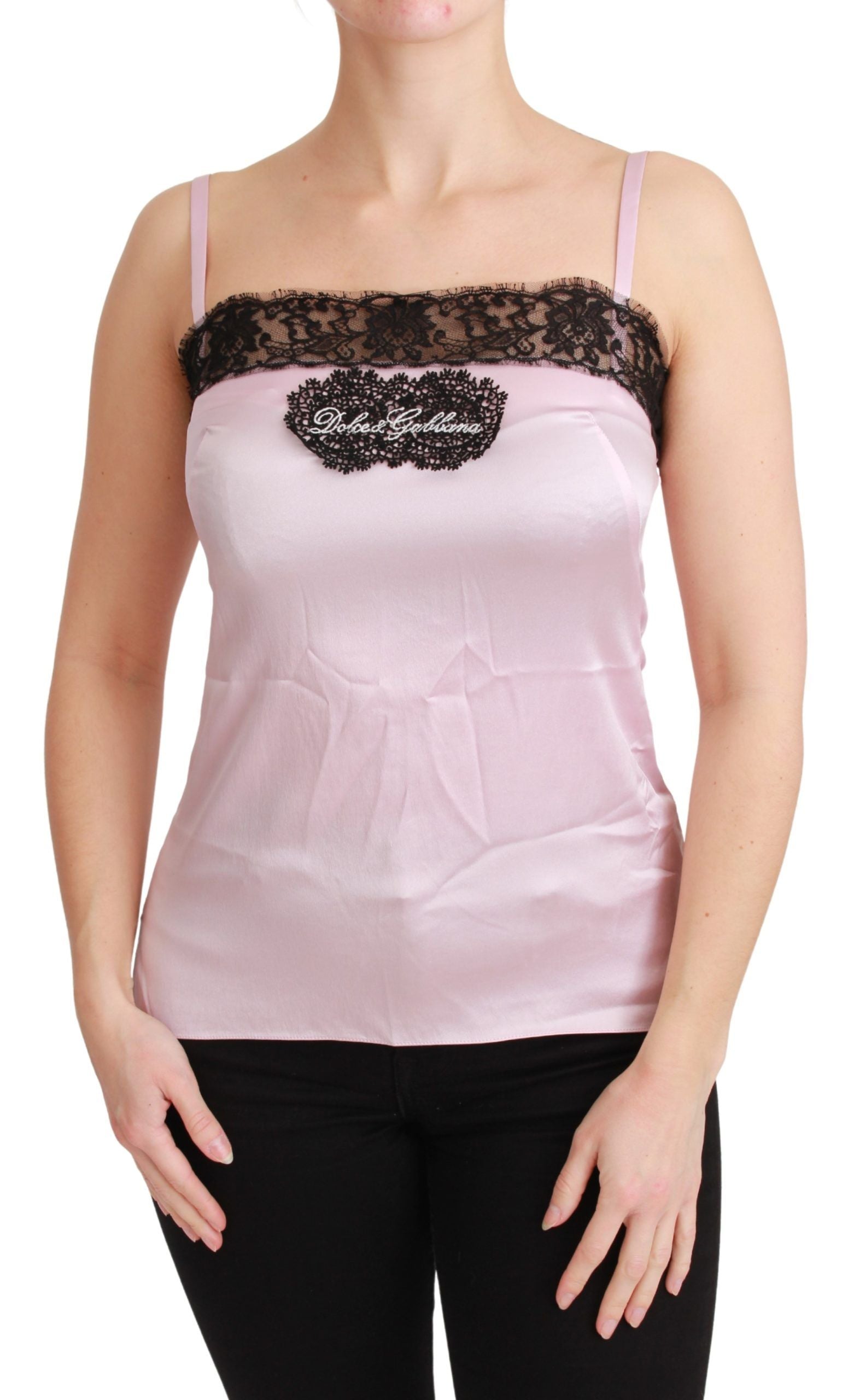 Dolce & Gabbana Silk Black Lace Top Pink Tank Blouse Dolce & Gabbana