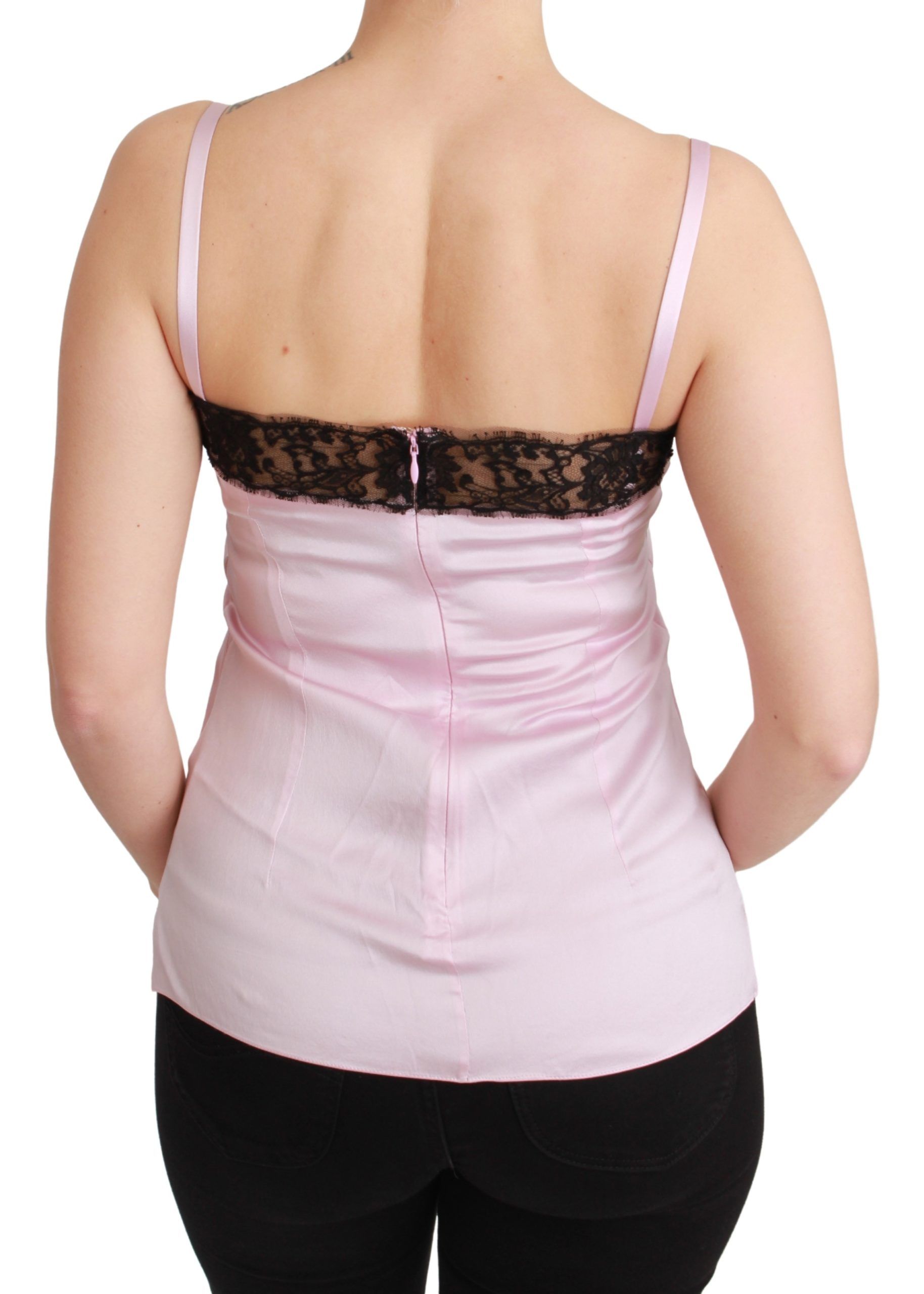 Dolce & Gabbana Silk Black Lace Top Pink Tank Blouse Dolce & Gabbana