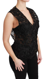 Dolce & Gabbana black floral brocade top gilet waistcoat with intricate floral pattern and tailored fit.