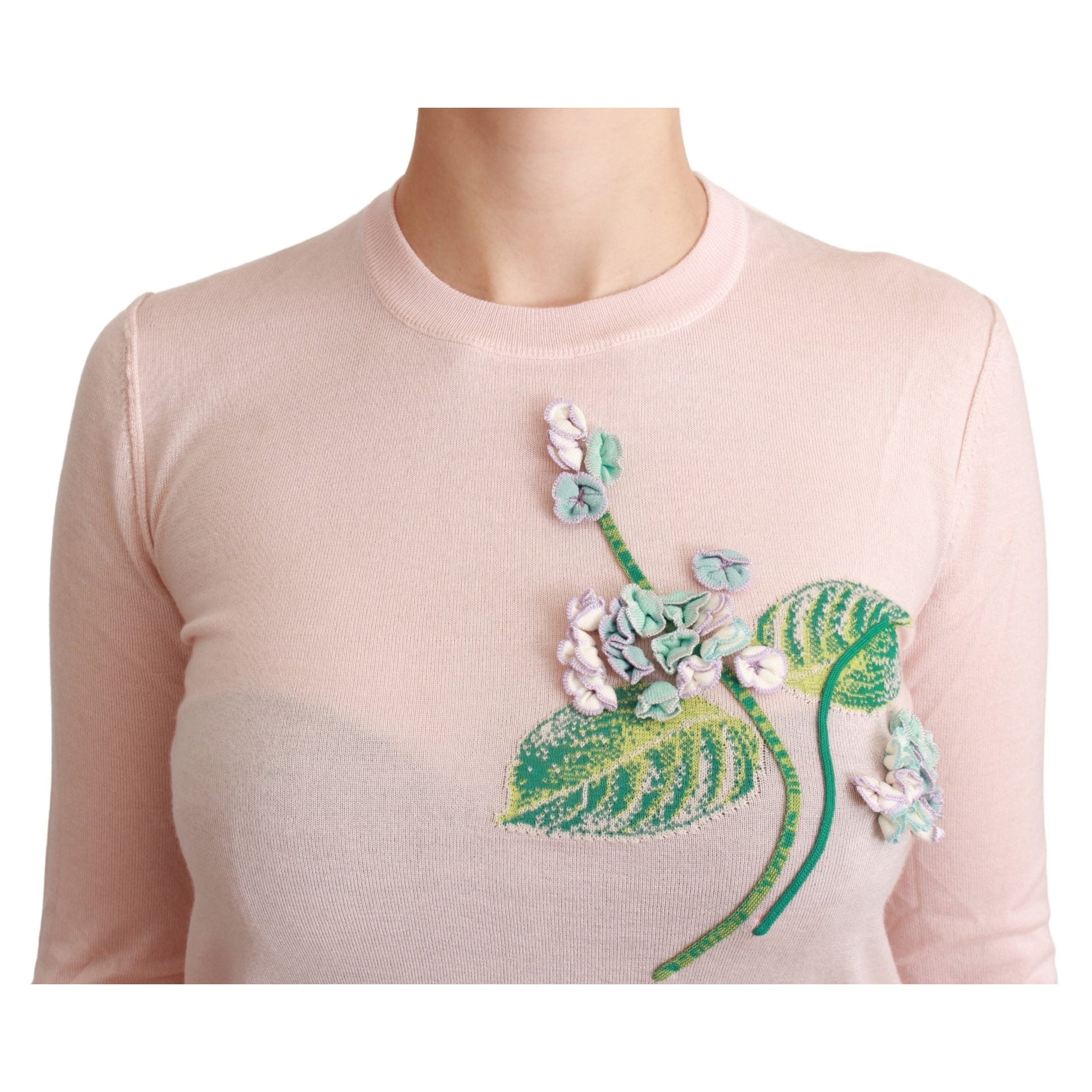 Dolce & Gabbana Pink Floral Silk Cashmere Pullover Sweater