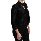Dolce & Gabbana black floral jacquard blazer with silk fabric, tailored fit, and elegant design.