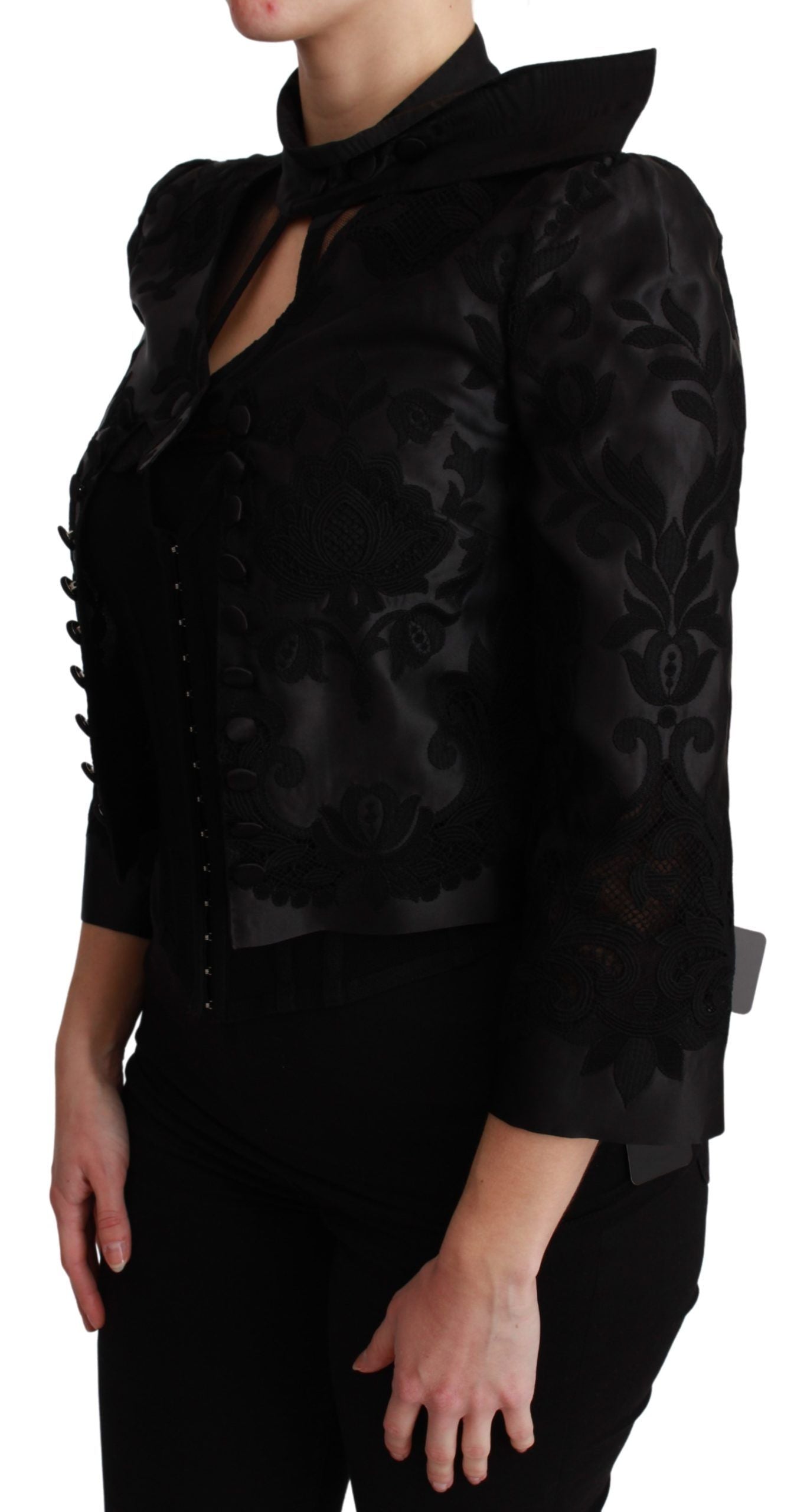 Dolce & Gabbana Black Floral Jacquard Blazer Silk Jacket Dolce & Gabbana