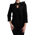 Dolce & Gabbana black floral jacquard blazer silk jacket, tailored fit with intricate floral pattern and classic lapel design.