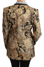 Dolce & Gabbana black and gold jacquard blazer jacket with structured fit and intricate pattern, stylish formal outerwear.