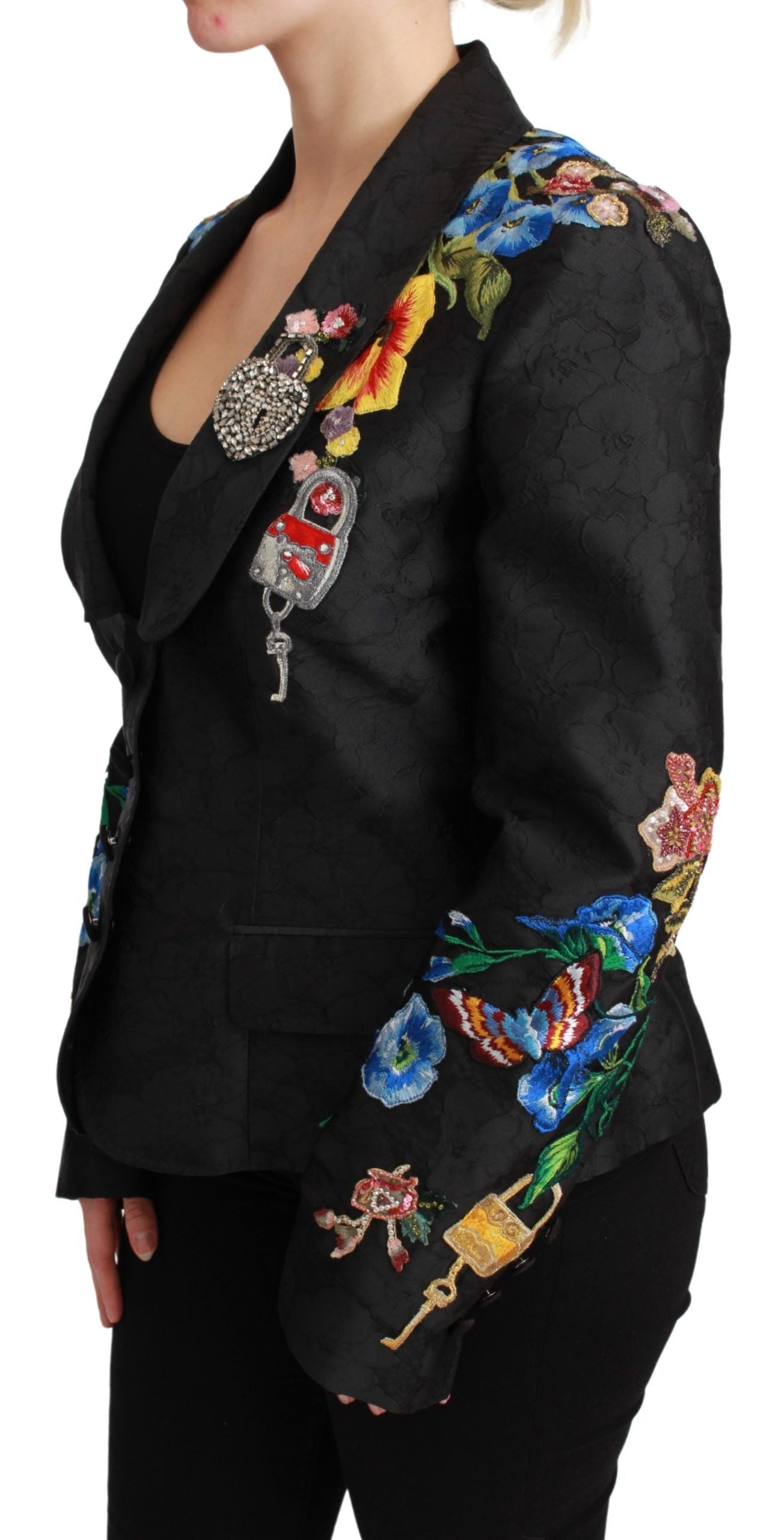 Dolce & Gabbana Black Brocade Crystal Blazer Jacket Dolce & Gabbana