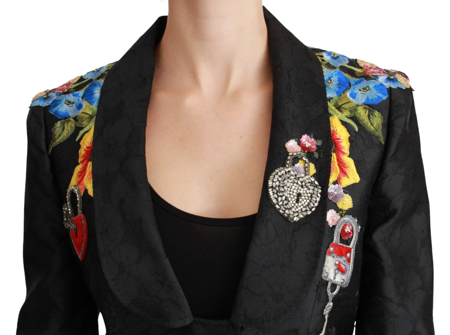 Dolce & Gabbana Black Brocade Crystal Blazer Jacket Dolce & Gabbana