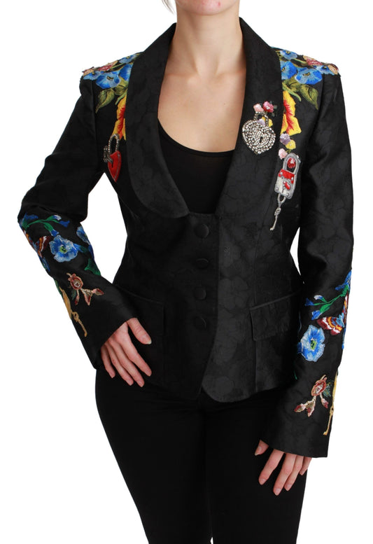 Dolce & Gabbana Black Brocade Crystal Blazer Jacket Dolce & Gabbana