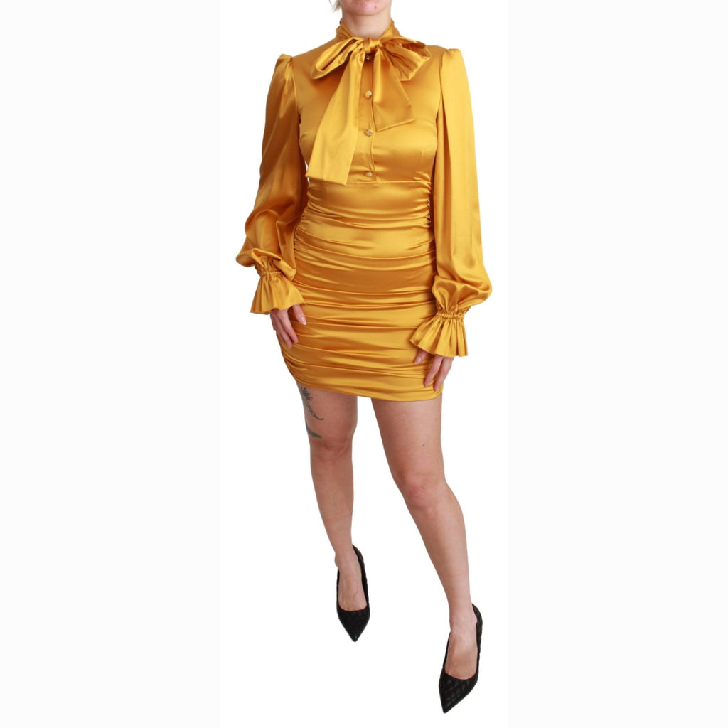 Dolce & Gabbana Yellow Silk Stretch Sheath Bodycon Mini Dress