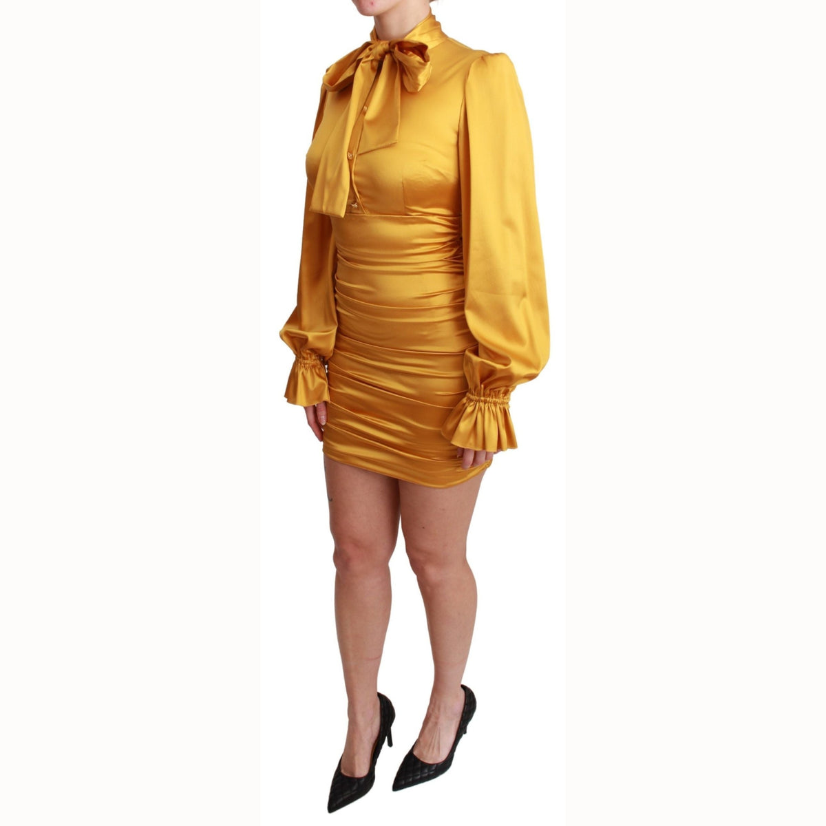 Dolce & Gabbana Yellow Silk Stretch Sheath Bodycon Mini Dress