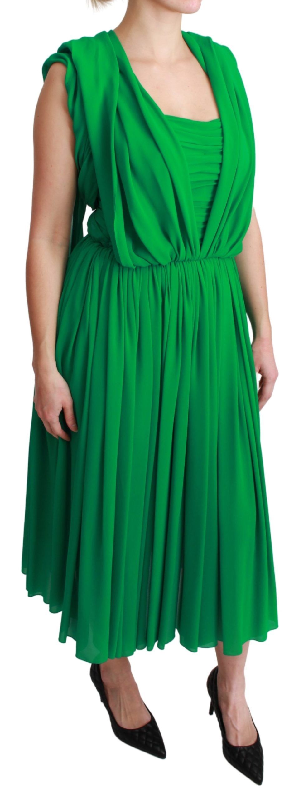 Dolce & Gabbana 100% Silk Green Sleeveless Pleated Maxi Dress Dolce & Gabbana