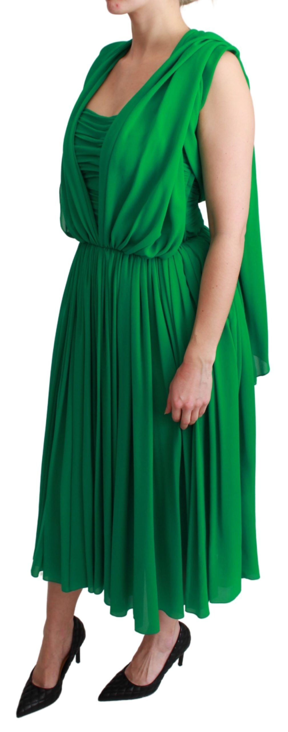 Dolce & Gabbana 100% Silk Green Sleeveless Pleated Maxi Dress Dolce & Gabbana