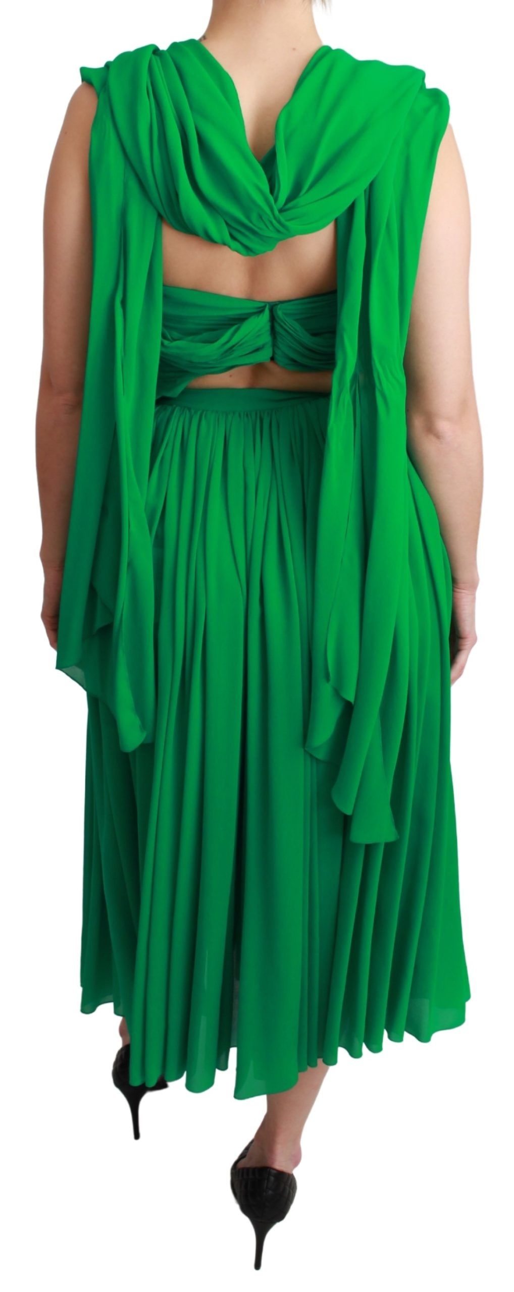Dolce & Gabbana 100% Silk Green Sleeveless Pleated Maxi Dress Dolce & Gabbana