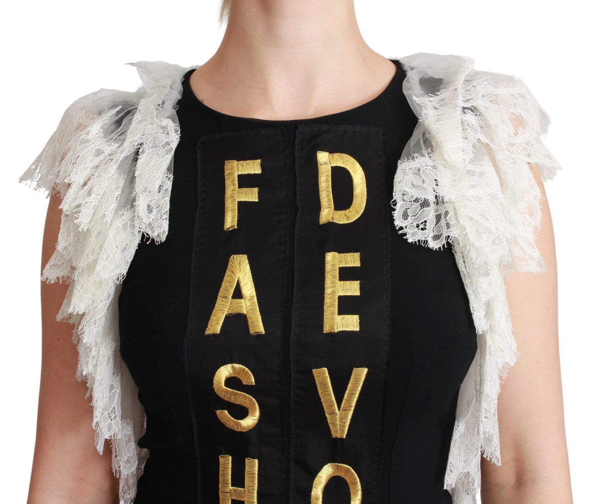 Black Dolce & Gabbana Fashion Devotion sheath mini dress featuring a fitted silhouette and elegant design.
