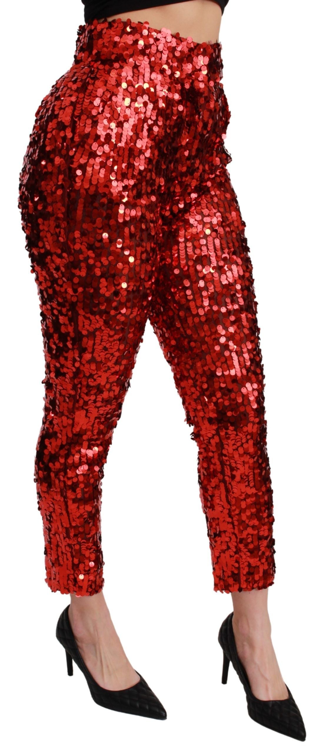 Dolce & Gabbana Red Sequined Cropped Trousers Pants Dolce & Gabbana