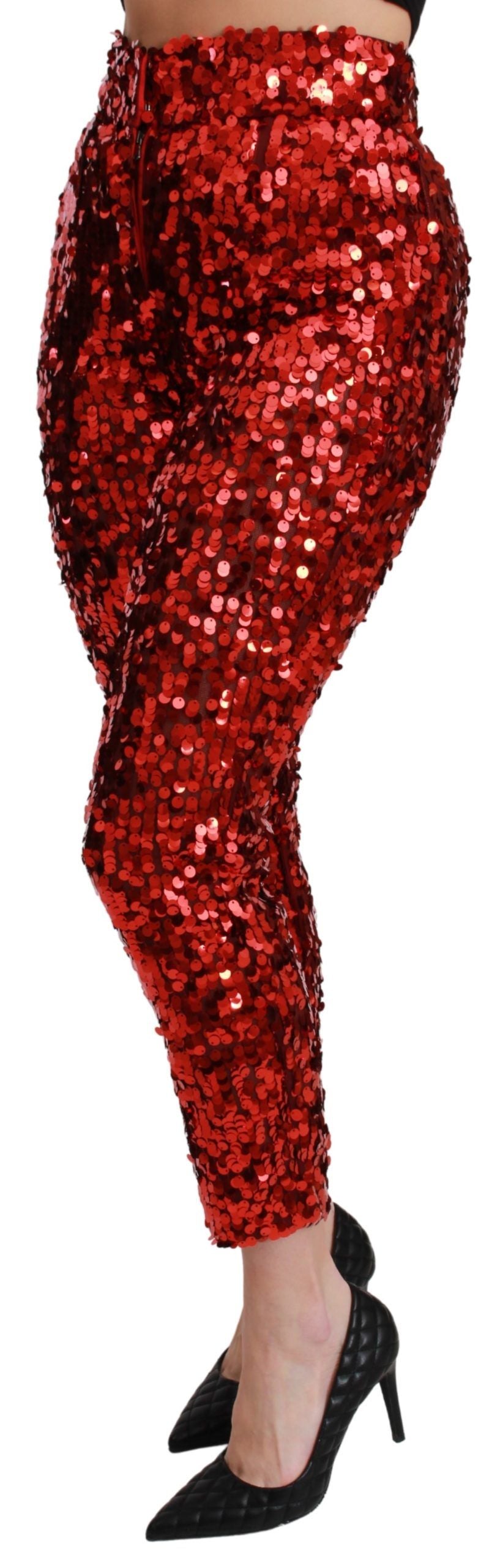 Dolce & Gabbana Red Sequined Cropped Trousers Pants Dolce & Gabbana