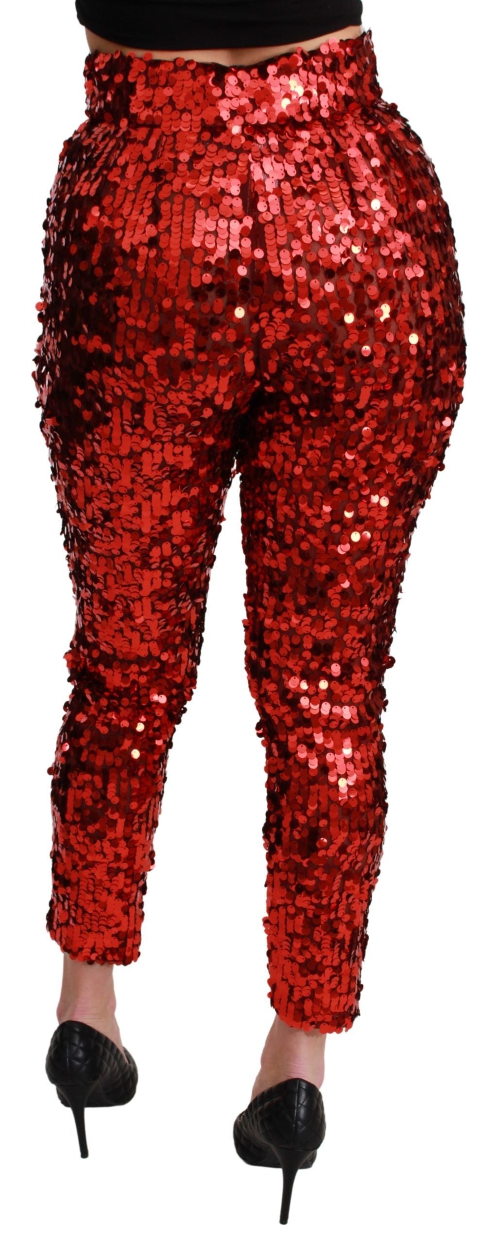 Dolce & Gabbana Red Sequined Cropped Trousers Pants Dolce & Gabbana