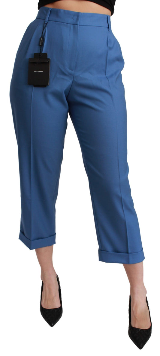 Dolce & Gabbana Blue Pleated Wool Cuffed Cropped Trouser Pants Dolce & Gabbana