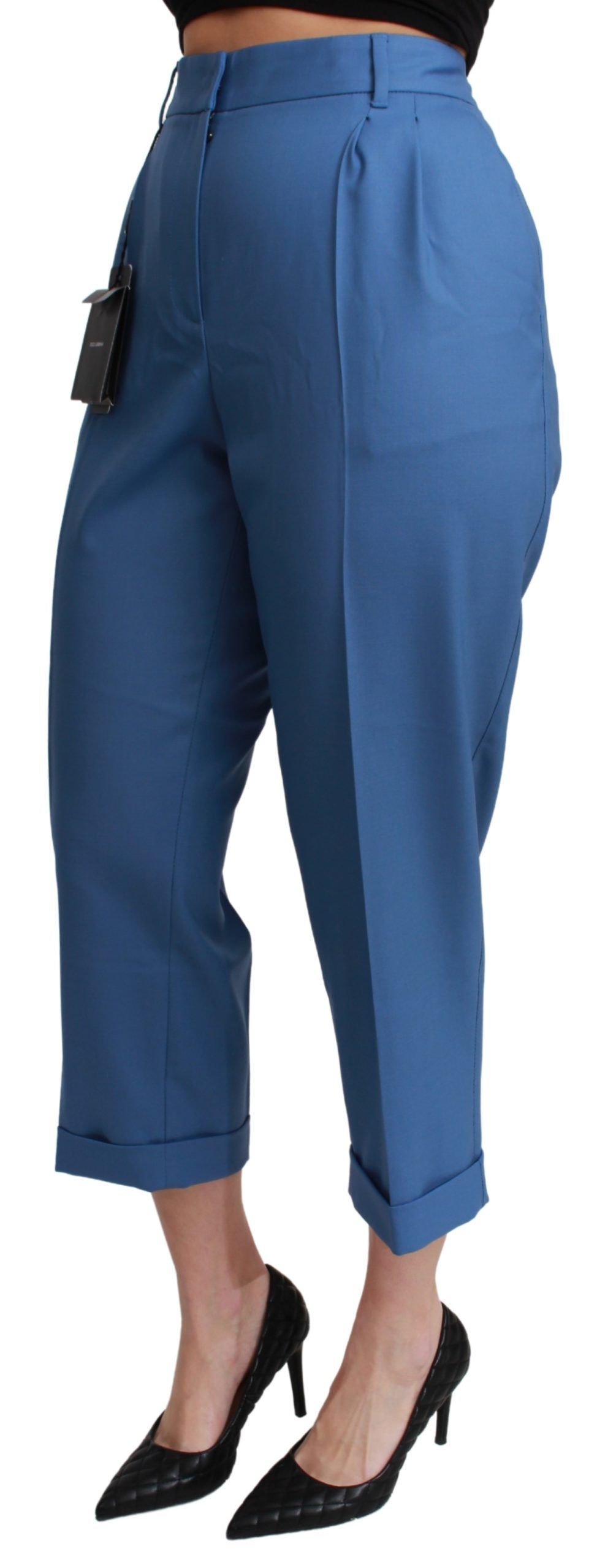 Dolce & Gabbana Blue Pleated Wool Cuffed Cropped Trouser Pants Dolce & Gabbana