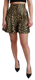 Black high-waist mini cotton shorts by Dolce & Gabbana with gold accents, showcased on a plain background.