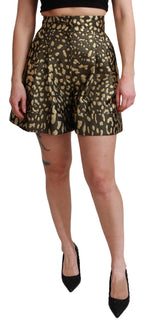Black high-waist mini cotton shorts by Dolce & Gabbana with gold accents, showcased on a plain background.