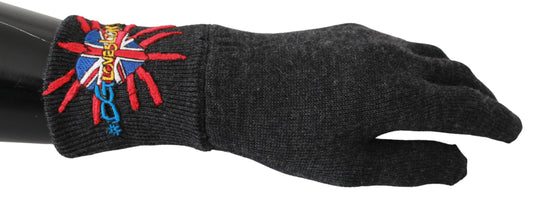 Dolce & Gabbana Gray #DGLovesLondon Embroidered Wool Gloves Dolce & Gabbana